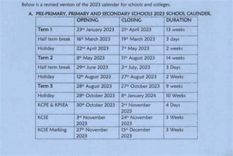 school opening dates 2023 kenya